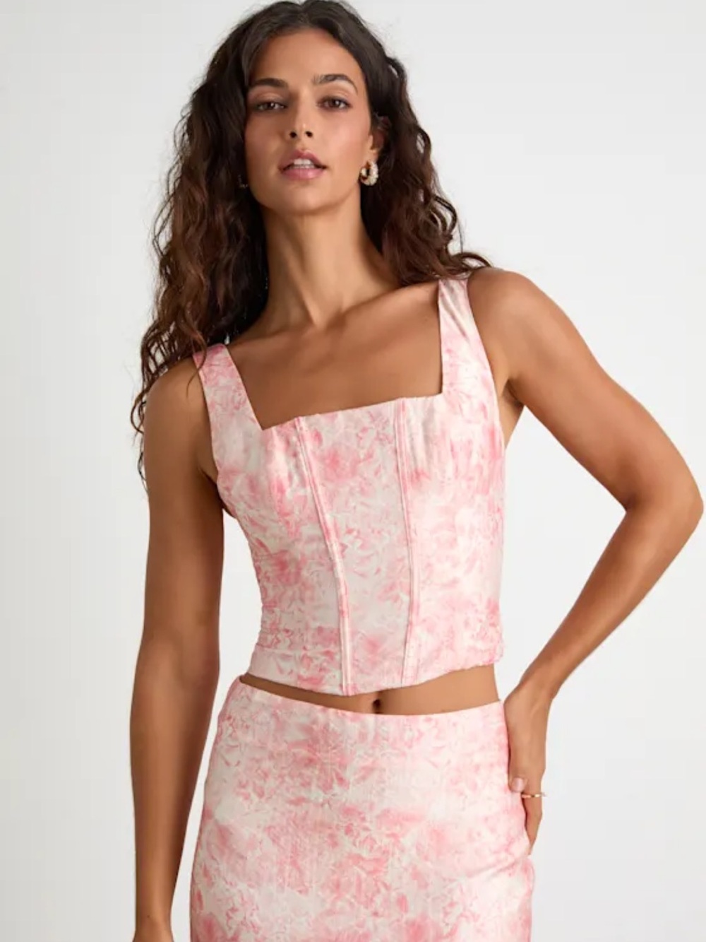 NWT - Lynelle Pink Floral Textured Sleeveless Bustier Top: Corset, Cottagecore